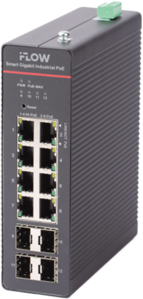 Настраиваемый промышленный 8-портовый PoE-коммутатор F-SW-IM612HPOE-PM-8G4GO