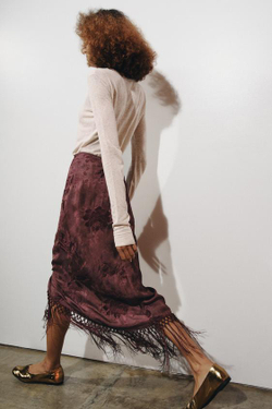 ZARA ЮБКА-ПАРЕО С ВЫШИВКОЙ И БАХРОМОЙ, БУРГУНДИ