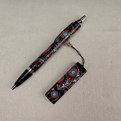Набор "Цветы России" флешка и ручка Parker с ручной росписью Палех в футляре