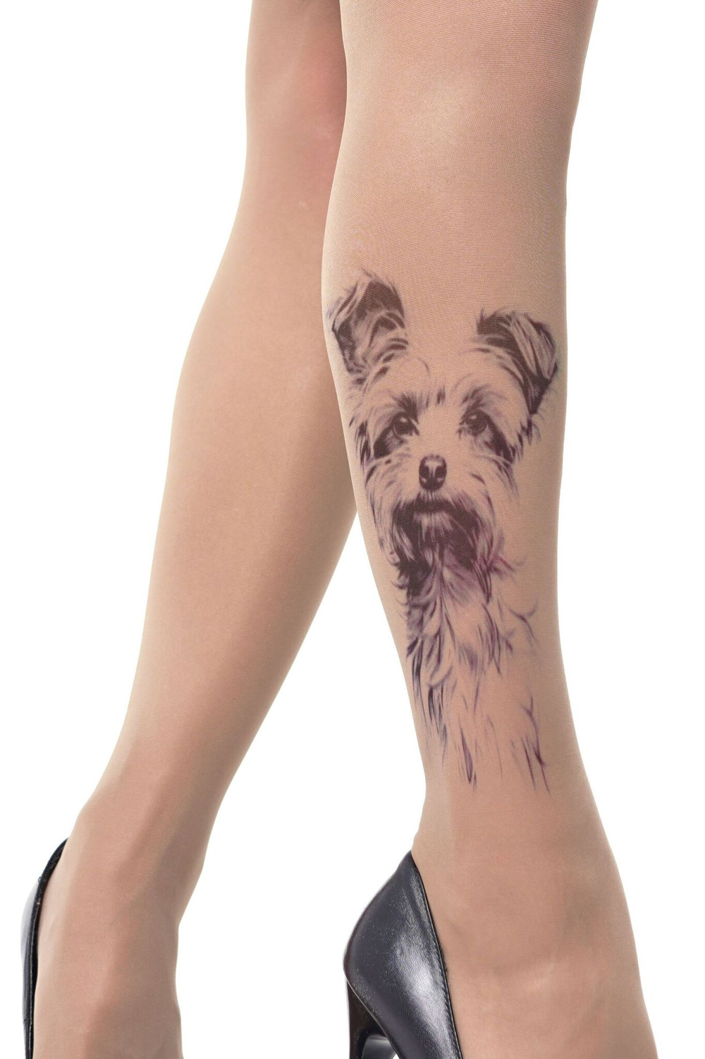 Колготки с принтом в виде терьера (Размер: S-M-L) (Цвет: бежевый)