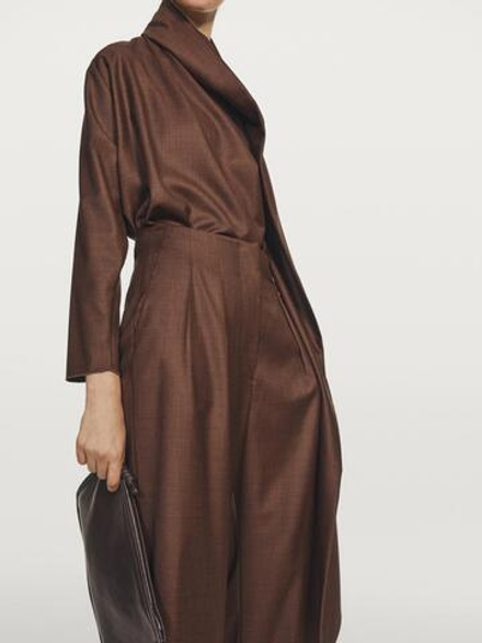 Massimo Dutti Брюки с вытачками из 100% шерсти - Studio, терракотовый