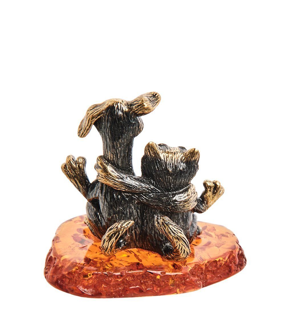 Народные промыслы AM-3073 Фигурка «Кот и Пес друзья» (латунь, янтарь)