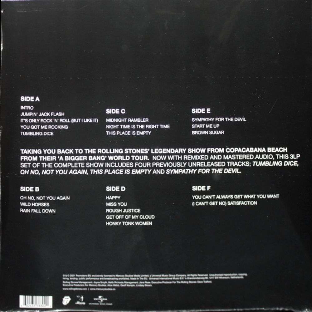 The Rolling Stones. A Bigger Bang - Live On Copacabana Beach (3 LP). Black Version. Роллинг Стоунз