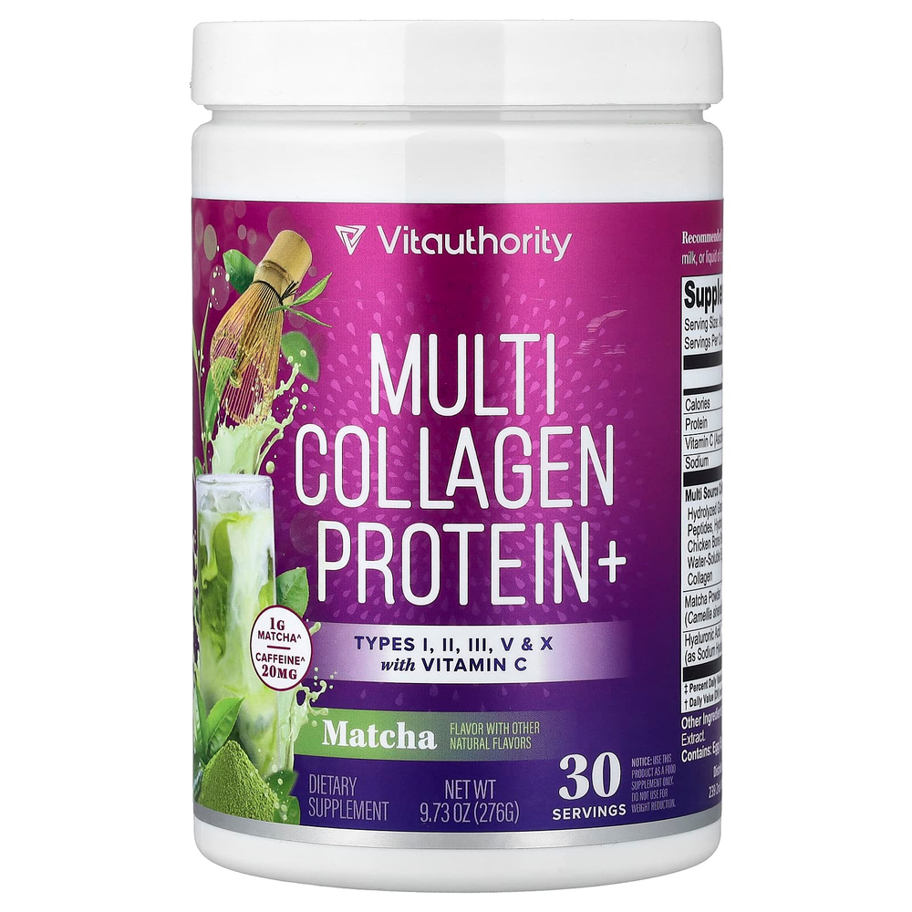 Vitauthority, Collagen Protein+, мультиколлагеновый протеин, матча, 276 г (9,73 унции)