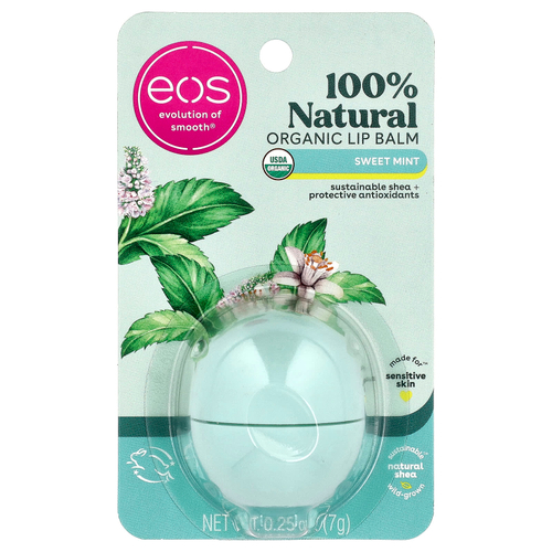 EOS, 100% натуральный органический бальзам для губ, сладкая мята, 7 г (0,25 унции)