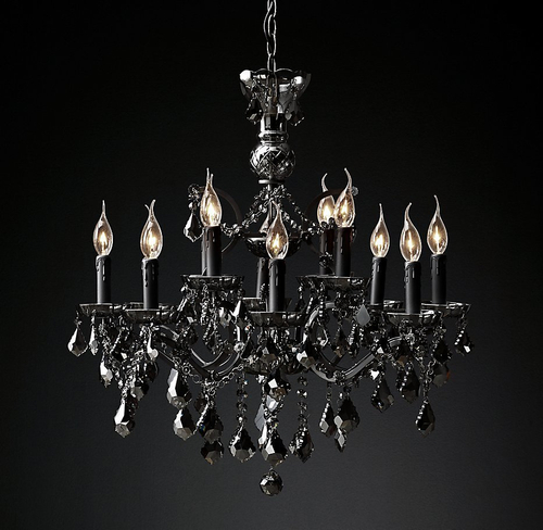 Подвесной дизайнерский светильник  19th C. Rococo Iron & Smoke Crystal Round Chandelier 28" by Restoration Hardware