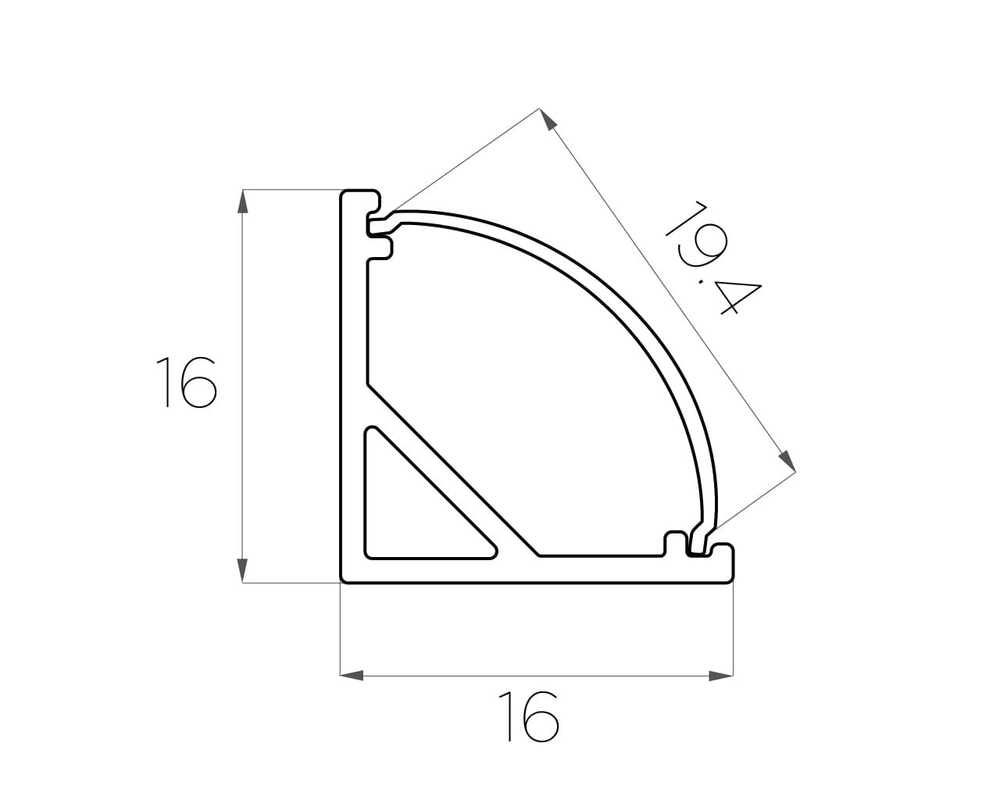 Профиль угловой алюминиевый LC-LPU-1616-2 Anod