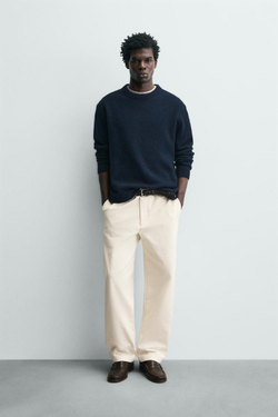 ZARA БРЮКИ STRAIGHT FIT ИЗ РЕЛЬЕФНОЙ ТКАНИ, ЭКРЮ