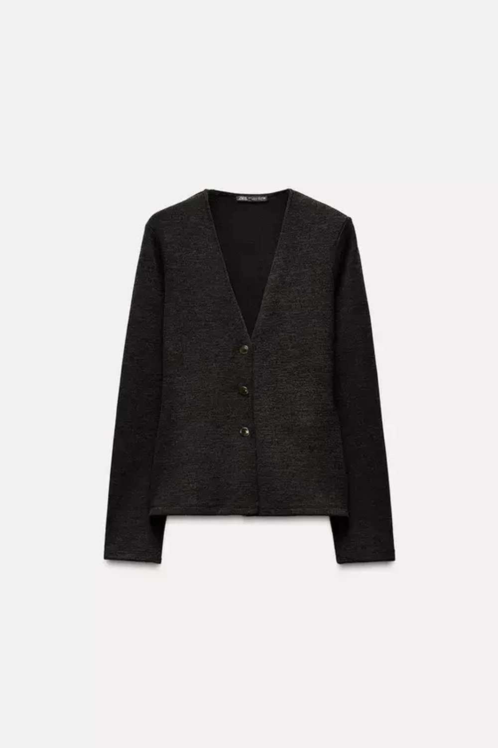 ZARA КАРДИГАН ИЗ МЯГКОЙ ТКАНИ С ПУГОВИЦАМИ, ЧЕРНЫЙ С МЕЛАНЖЕВЫМ ЭФФЕКТОМ