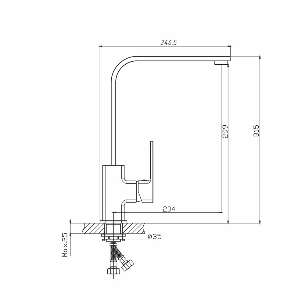 Смеситель для кухни 35k MIXLINE ML34-032 "Solo Black" высокий излив, боковая ручка ЧЕРНЫЙ