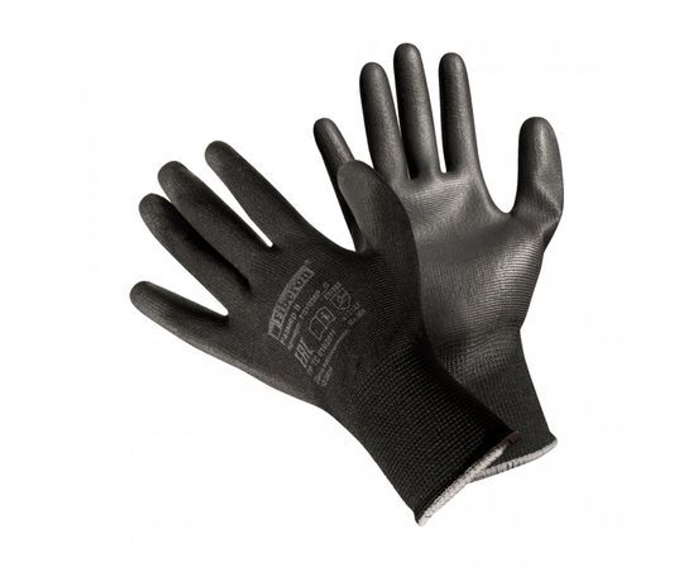 Перчатки для точных работ, полиэстер, полиуретановое покрытие, размер L, черные PSV036P_B Fiberon - 1 пара.