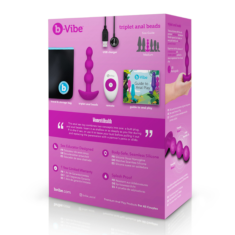 b-Vibe Triplet Anal Beads FUCHSIA - Анальная елочка с 2мя моторами