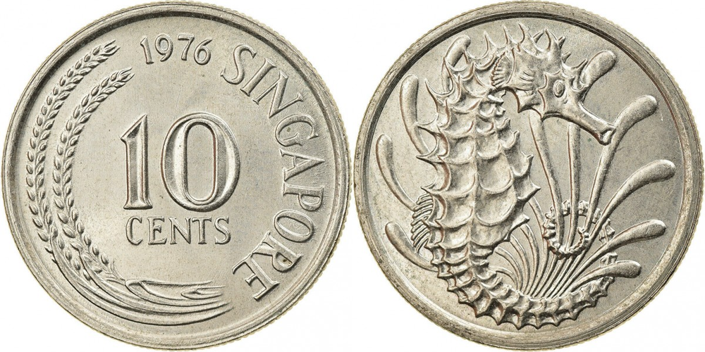 Сингапур 10 центов, 1967 - 1985 Морской конек XF