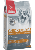 Сухой корм для взрослых собак Blitz Classic Chicken & Rice Adult Dog All Breeds курица и рис, 15 кг