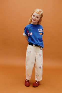 ZARA ФУТБОЛКА С НАШИВКОЙ ИЗ МАХРОВОЙ ТКАНИ, ЯРКО-СИНИЙ