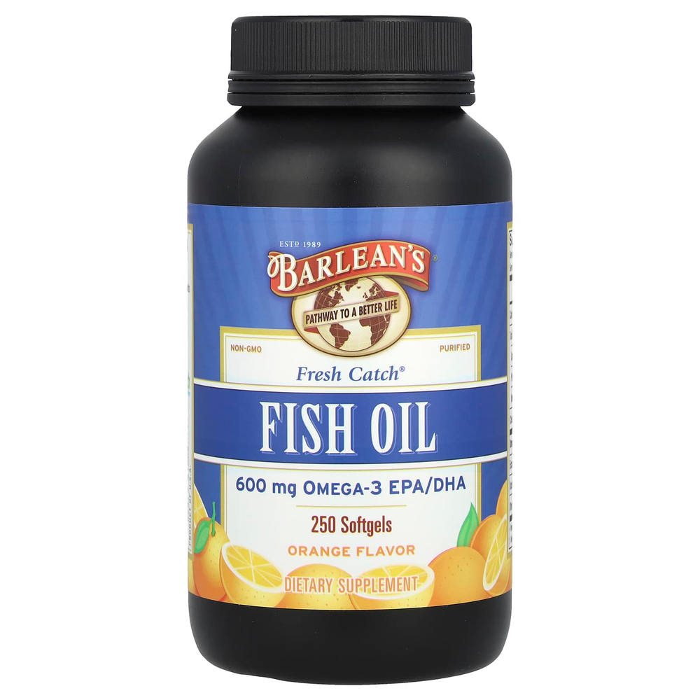 Barlean's, Fresh Catch®, рыбий жир, омега-3 ЭПК и ДГК, апельсин, 250 капсул (300 мг в капсуле)