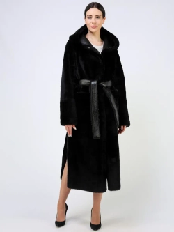 Дубленка зимняя шуба натуральная с капюшоном длинная