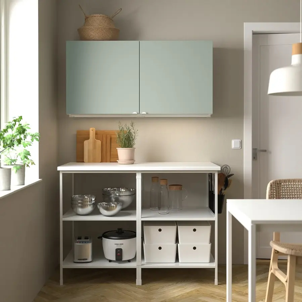 Комбинация для ванной - IKEA ENHET, 123х63.5х207 см, белый/серо-зеленый, ЭНХЕТ ИКЕА