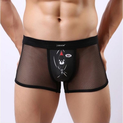 Мужские трусы боксеры черные в сетку с рисунком Cockcon Unzip-Me Boxer Black  850