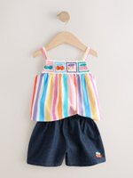 Топ и шорты джинсовые в комплекте для девочки Next E79-494, Темно-синий, Розовый, Белый