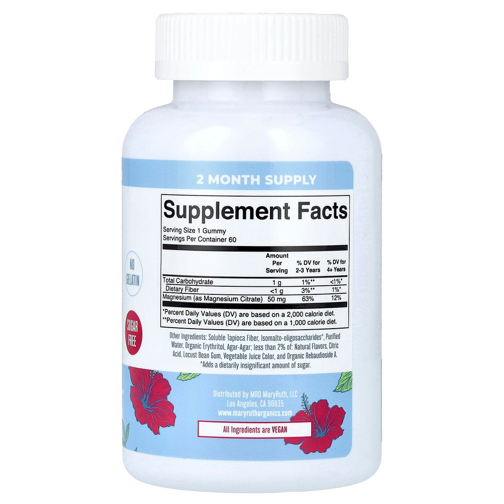 MaryRuth's, успокаивающие жевательные таблетки с магнием для детей, гибискус, 60 жевательных таблеток