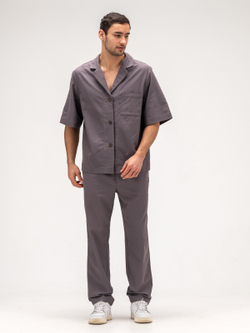 Костюм мужской льняной. Рубашка с брюками. Графит