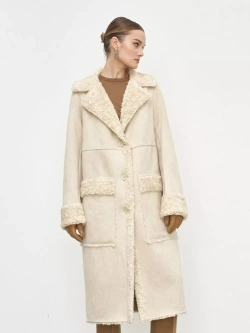 Эко дубленка женская длинная из искусственного меха, бежевая, SilverFox