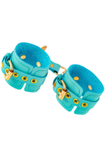 Голубые однослойные кожаные наручники (Цвет: голубой)