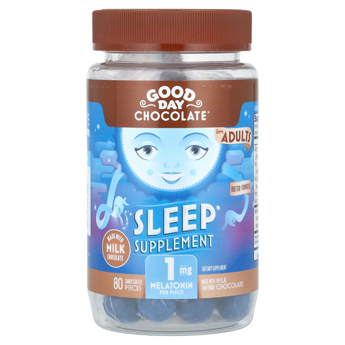 Good Day Chocolate, добавка для сна, для взрослых, молочный шоколад, 1 мг, 80 конфет, покрытых глазурью