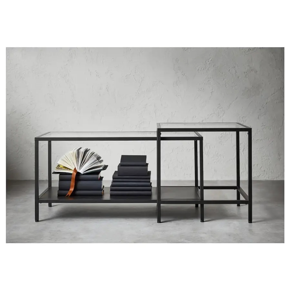 Комплект столов, 2 шт. - IKEA VITTSJÖ/ИКЕА ВИТШЁ , черно-коричневый/стекло