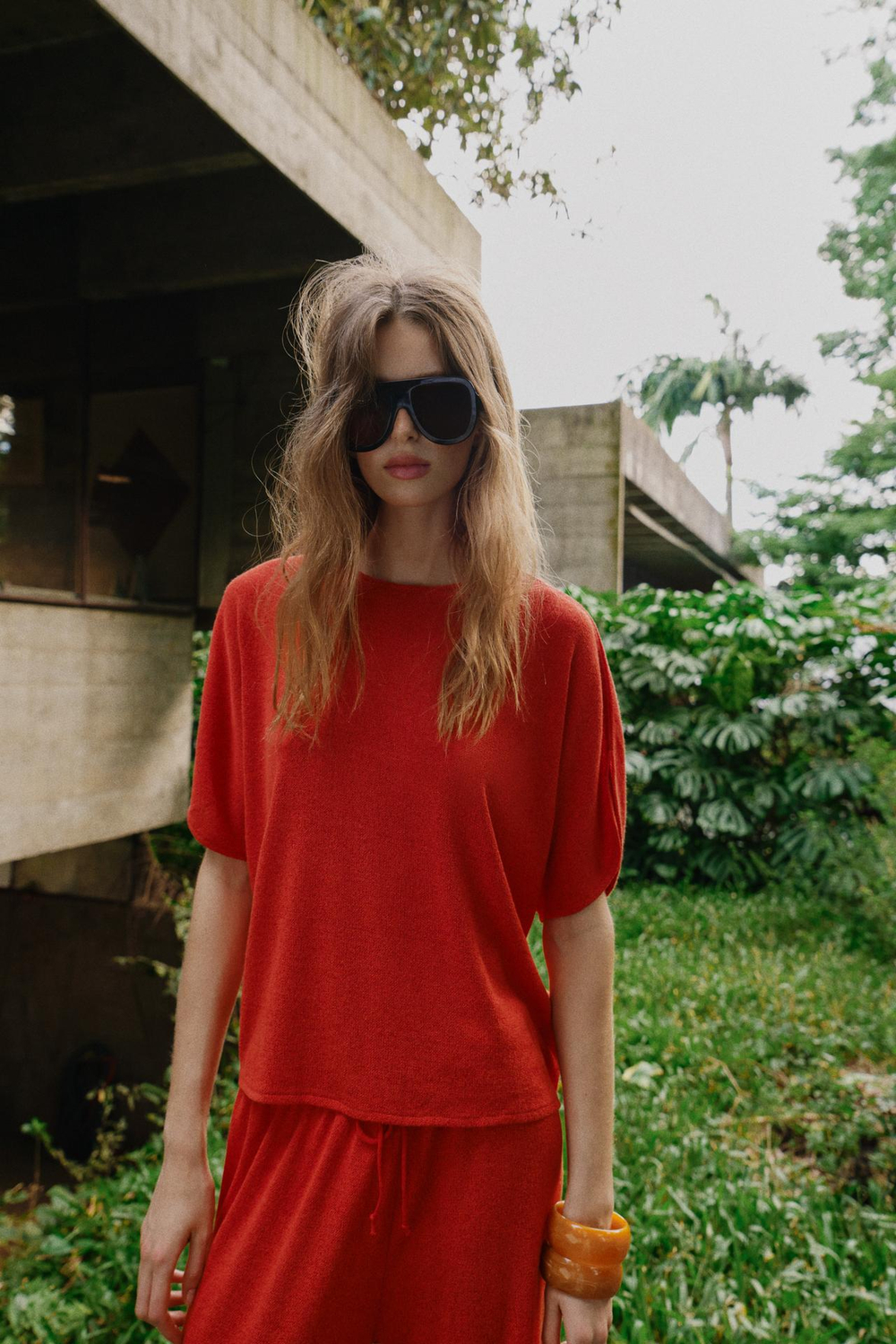 ZARA ТОП В СТИЛЕ РУСТИК С РУКАВАМИ-КРЫЛЫШКАМИ, КРАСНЫЙ