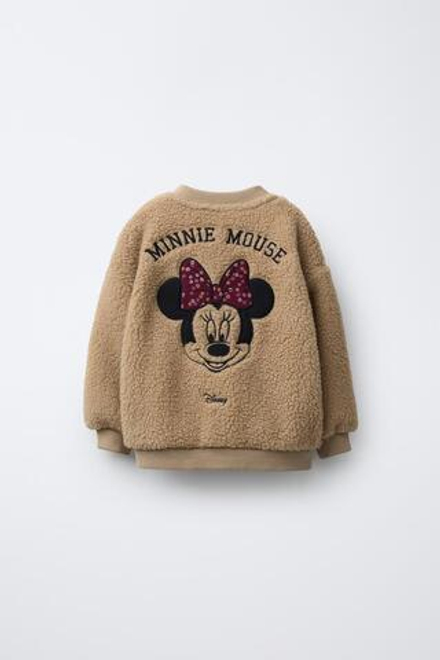 ZARA ТОЛСТОВКА ИЗ ОВЧИНЫ С ВЫШИВКОЙ MINNIE MOUSE © DISNEY, СВЕТЛО-БЕЖЕВЫЙ