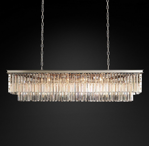 Подвесной дизайнерский светильник  1920s Odeon Clear Glass Fringe Rectangular Chandelier 59" by Restoration Hardware