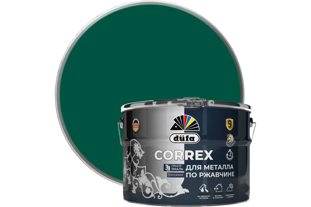Грунт-эмаль Dufa CORREX 3 в 1 для металла по ржавчине RAL-6005 зеленый мох