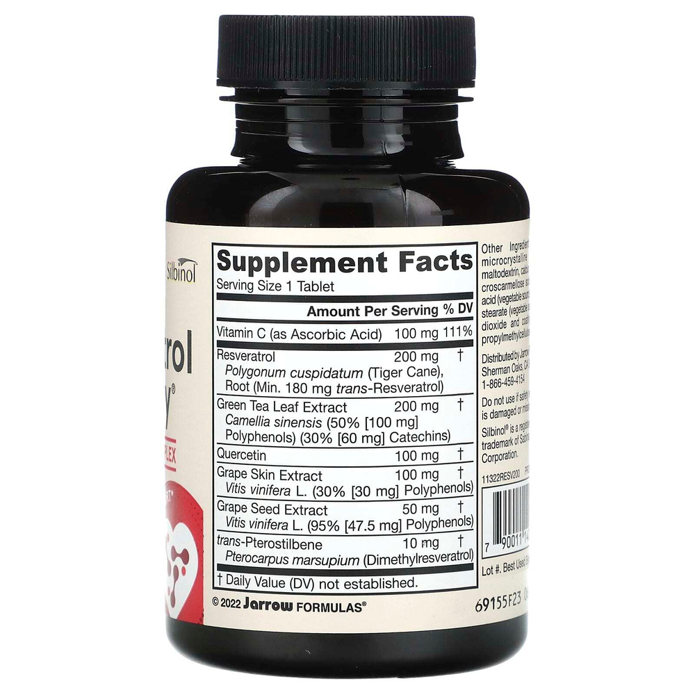Jarrow Formulas, Resveratrol Synergy, веганский ресвератрол, 60 таблеток