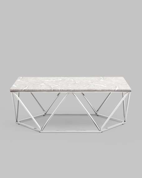 Журнальный столик Авалон 122*66 серый мрамор сталь серебро
