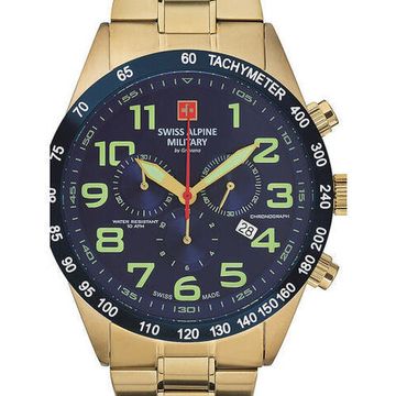 С браслетом Мужские наручные часы с золотым браслетом Swiss Alpine Military 7047.9115 chrono 45mm 10ATM