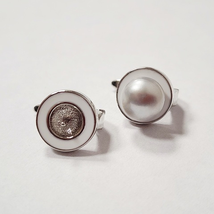 Ювелирные швензы (для вклейки) родий, белая эмаль, английский замок, люкс фурнитура