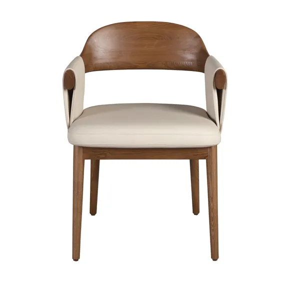 Стул 5186 из ореха и экокожи кремового цвета