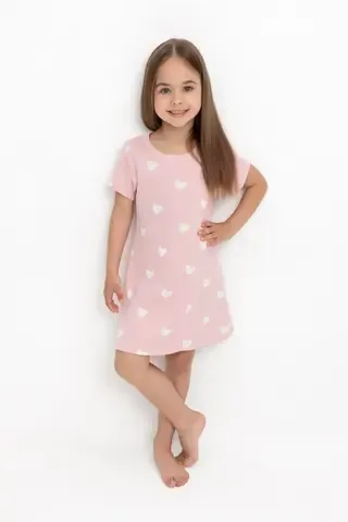 сорочка  для девочки  К 1156/розовый жемчуг,сердечки