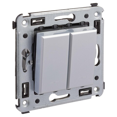 Выключатель двухклавишный в стену, "Avanti", "Закаленная сталь"