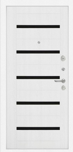 Входная металлическая дверь с шумоизоляцией для квартиры, белое дерево со стеклянными чёрными вставками - 1106