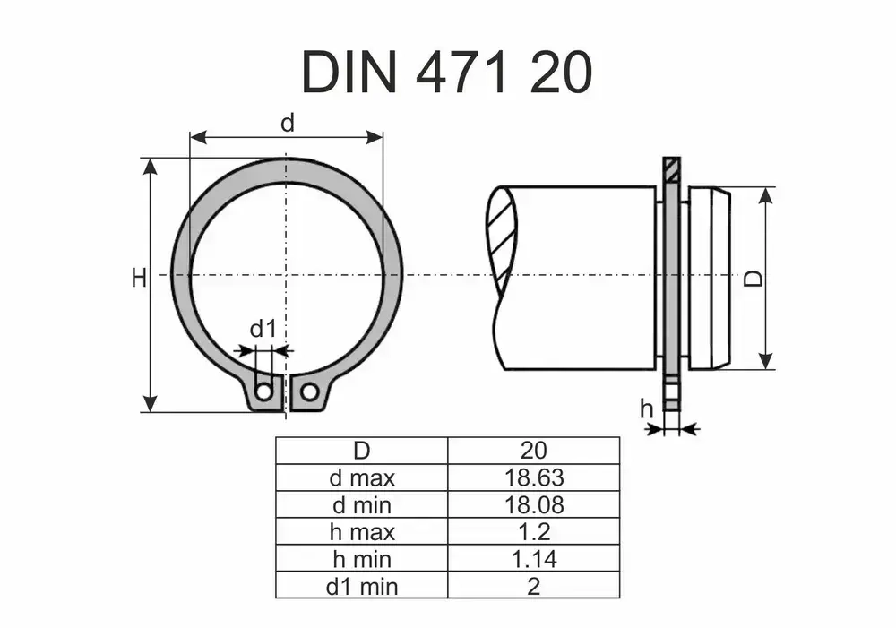 Кольцо стопорное на вал DIN 471 ГОСТ 13942-86 d 20 мм 5 шт.
