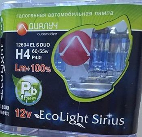 Лампа 12 В H4 60/55 Вт Р43 +100% 3800К галогенная 2 шт. Диалуч 12604 EL Sirius DUO