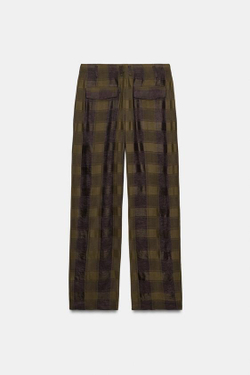 ZARA СВОБОДНЫЕ БРЮКИ В КЛЕТКУ — ZW COLLECTION, ТЕМНЫЙ ХАКИ