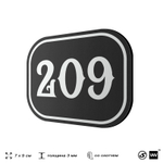 Номерок на дверь квартиры 209, для кабинета, офиса, шильдик 9 х 7 см, черный, Айдентика Технолоджи