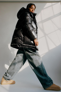 ZARA ПУХОВИК С НАПОЛНИТЕЛЕМ ИЗ ПЕРА И ПУХА WATER REPELLENT, ЧЕРНЫЙ