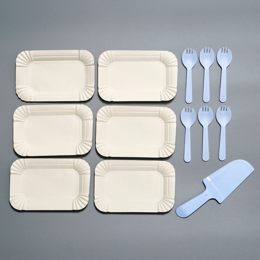 Набор посуды одноразовой для торта на 6 персон, голубой