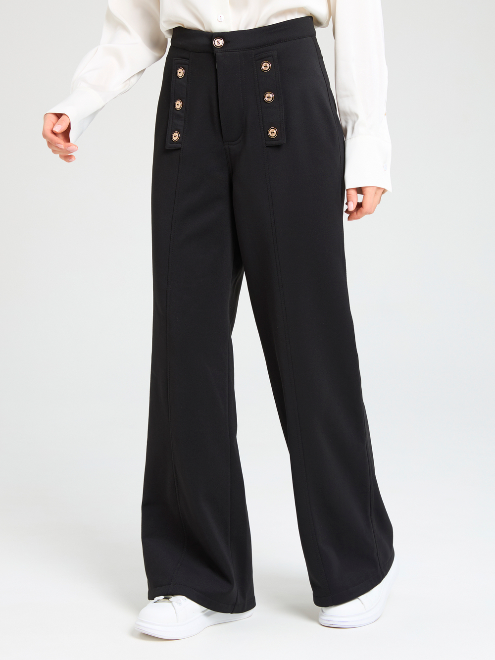 Брюки утепленные для девочки палаццо с декоративными пуговицами