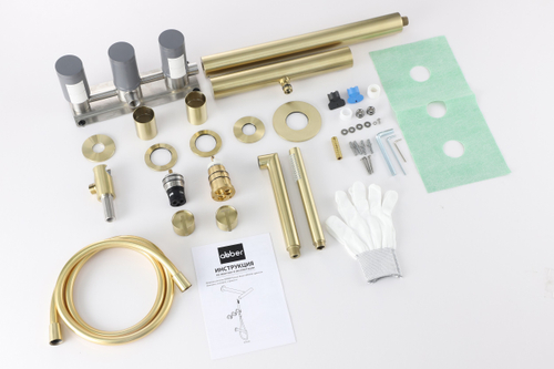 Душевая система ABBER Perfekte 316 AF8A50BG скрытого монтажа с изливом, золото брашированное